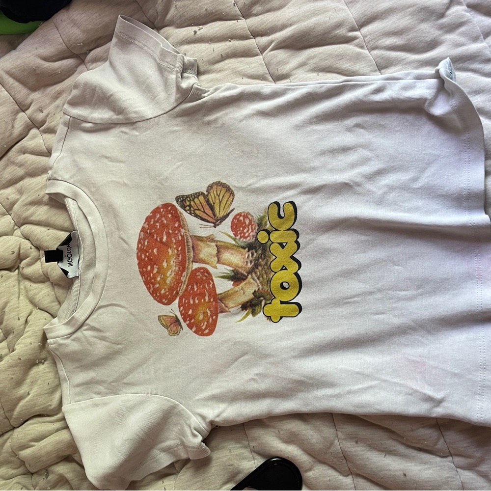 White Kids T-Shirt with Mushroom Print
